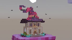 Minecraft Style Floating Island Witch Scene with Animation 3D model