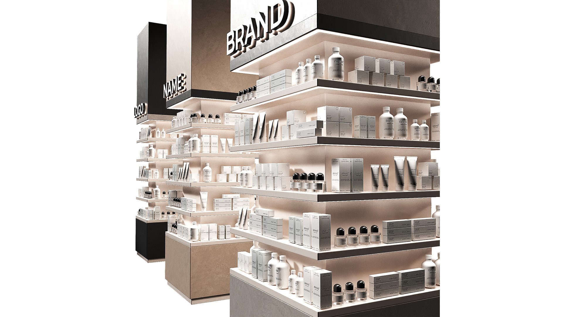 3D Columns Rack With Trade Products Square Showcase With Cosmetics ...
