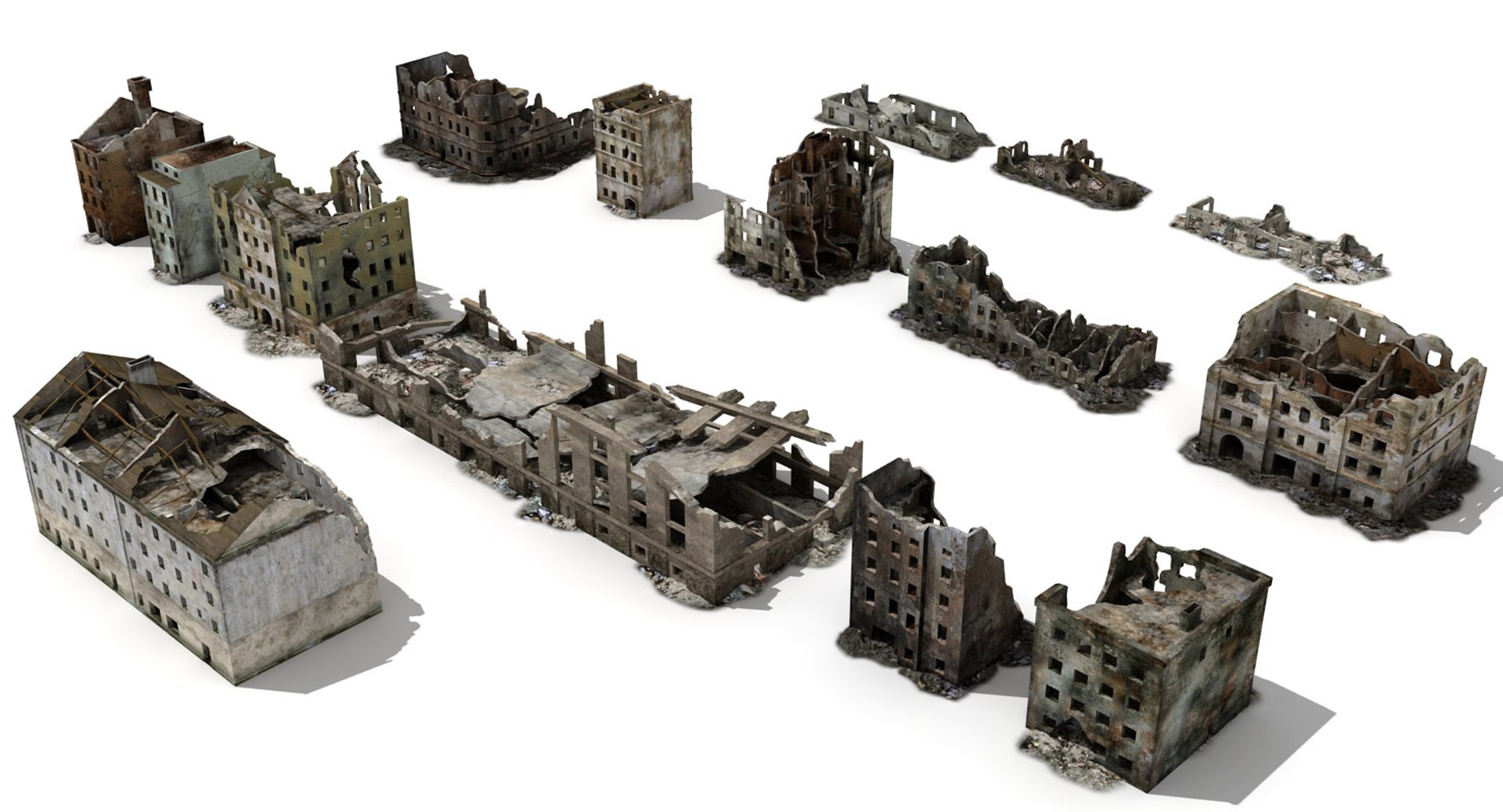 3d Ruined Building 2 Damaged