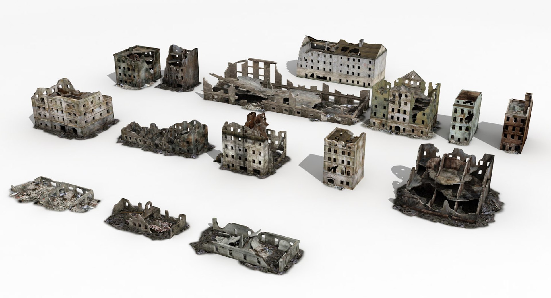 3d Ruined Building 2 Damaged