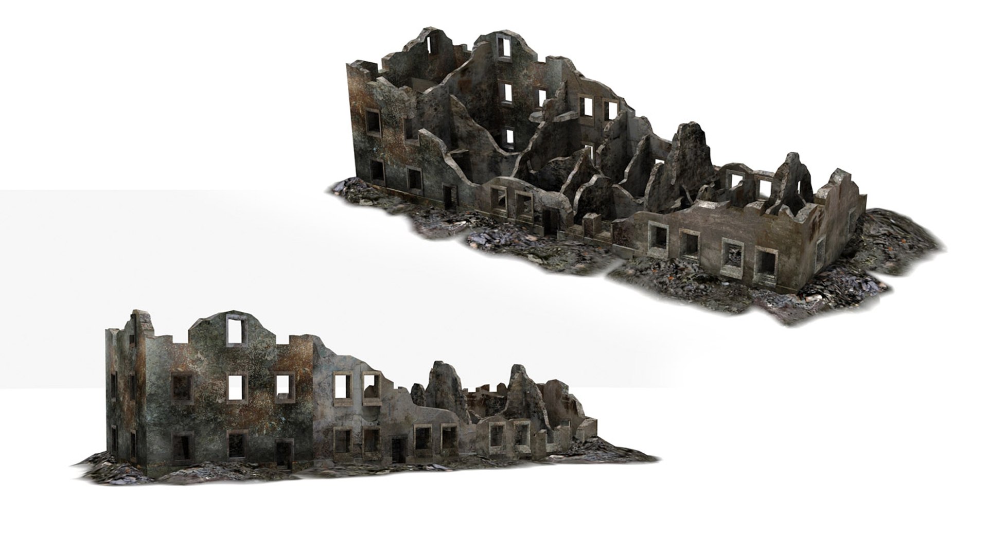 3d Ruined Building 2 Damaged
