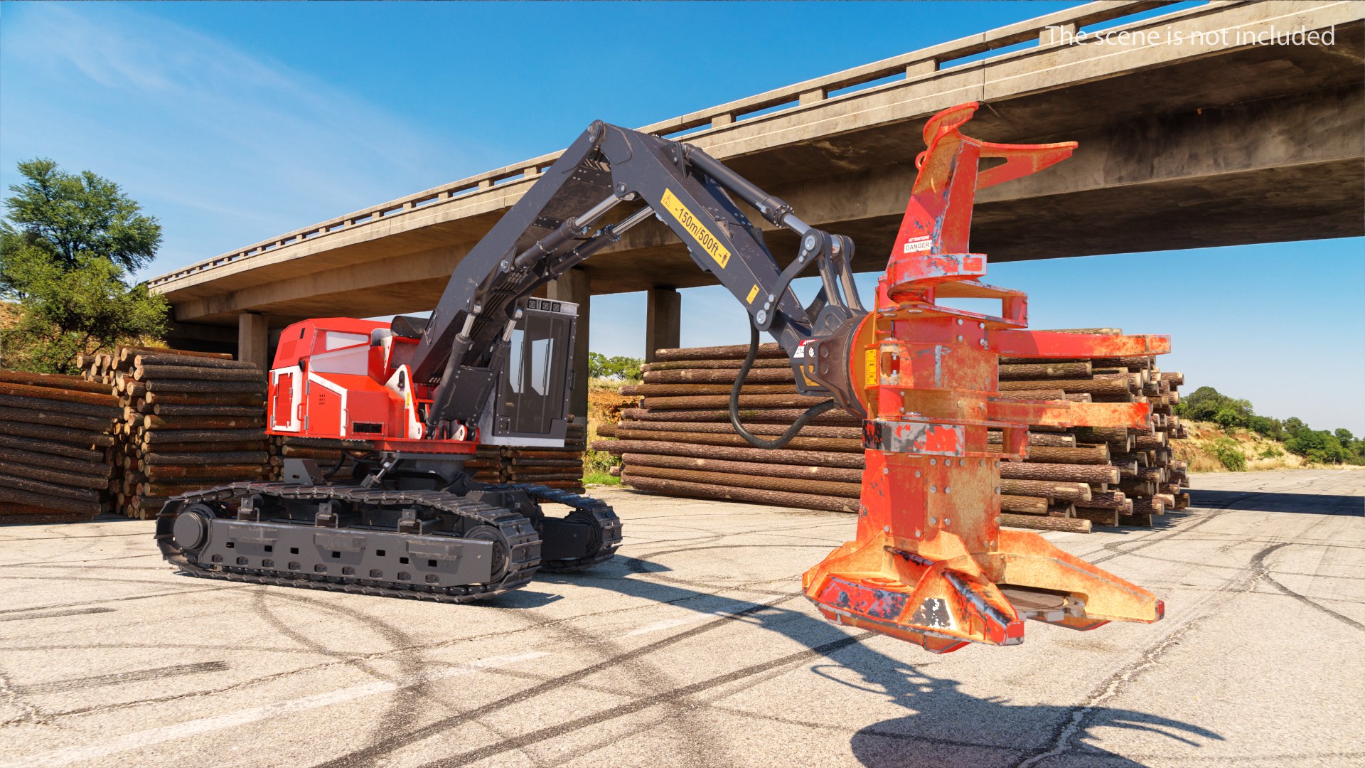 Tracked Feller Buncher Dirty Rigged 3D model preview