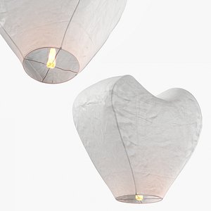 Lantern Sky Lighting Paper Heart Shape White 3D model