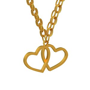 3D model Gold Plated Double Heart Pendant Necklace 01