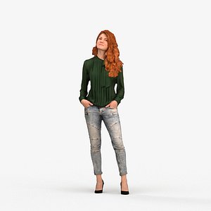 3D 00021Yvonne002 - Adult Caucasian woman waiting in public space wearing transitional seasonal clothin