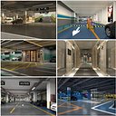 estacionamiento subterráneo nivel de parque coche vehículo multietapa edificio oscuro arquitectura ciudad piso urbano extintor manguera letrero interior