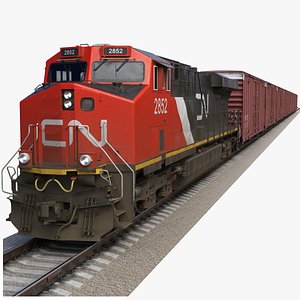 GE ES44AC Locomotive and Box Car Canadian Pacific 3D model