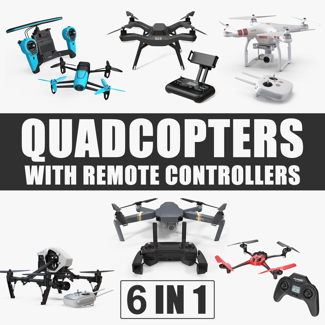 Quadcopters with Remote Controllers 3D Models Collection