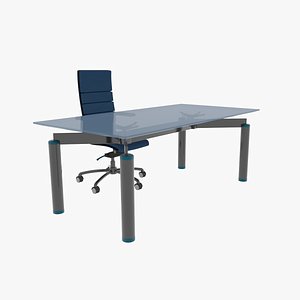 3D steel desk glass chair