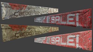 3D sci-fi worn banner with wind simulation and texture layers included