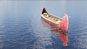 3D Red racing canoe  Rowing river boat model