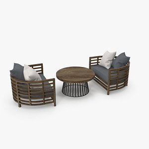 3D Outdoor Armchairs with Table