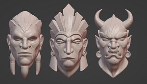Fantasy Tribal Bust Collection  3 in 1 Bundle 3D model