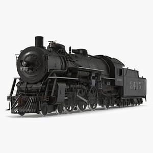 3D Vintage Steam Locomotive ATSF 3415 Rigged