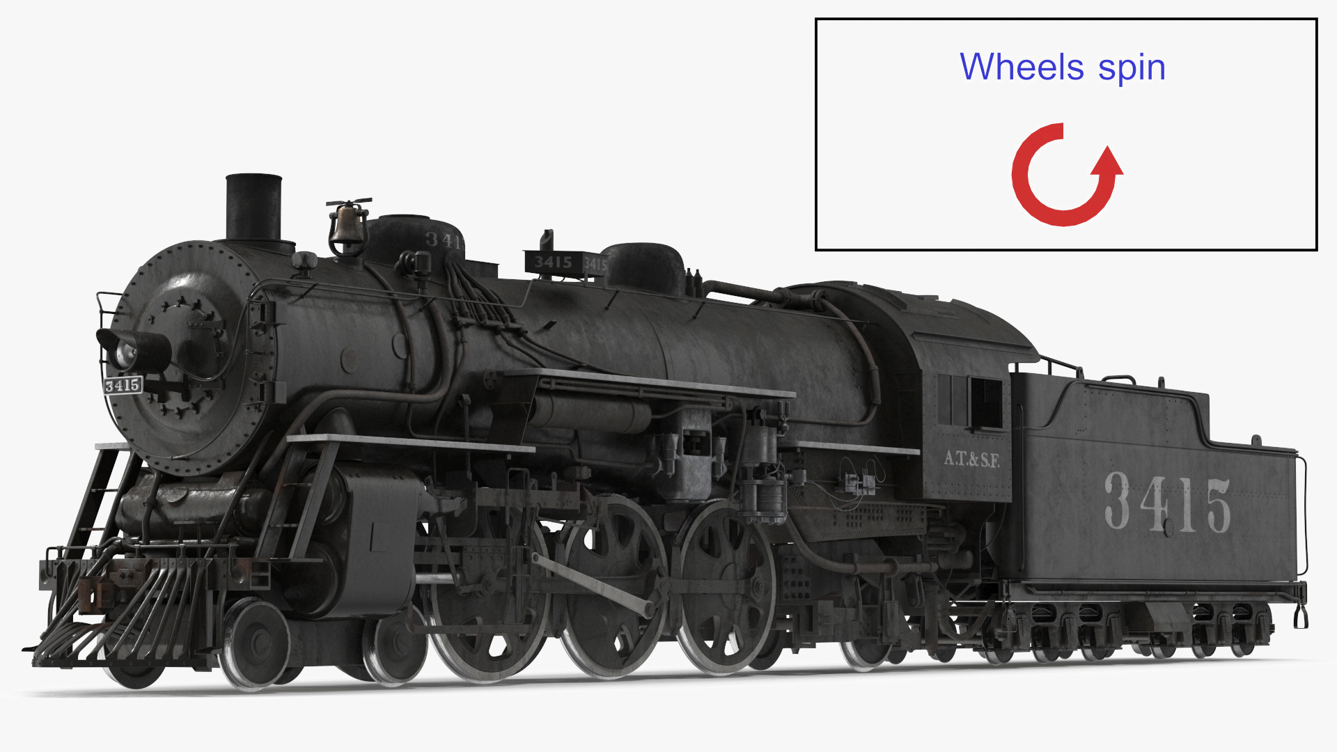 3D Vintage Steam Locomotive ATSF 3415 Rigged - TurboSquid 2203242