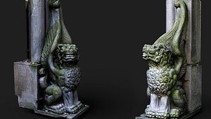 3D model ancient temple entrance stone lion statue ruins PBR photogrammetry