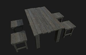 3D old table chairs