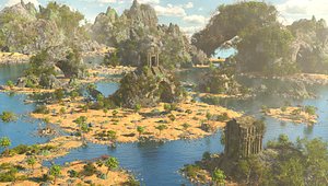 3D model Fantasy Ancient Temples Island