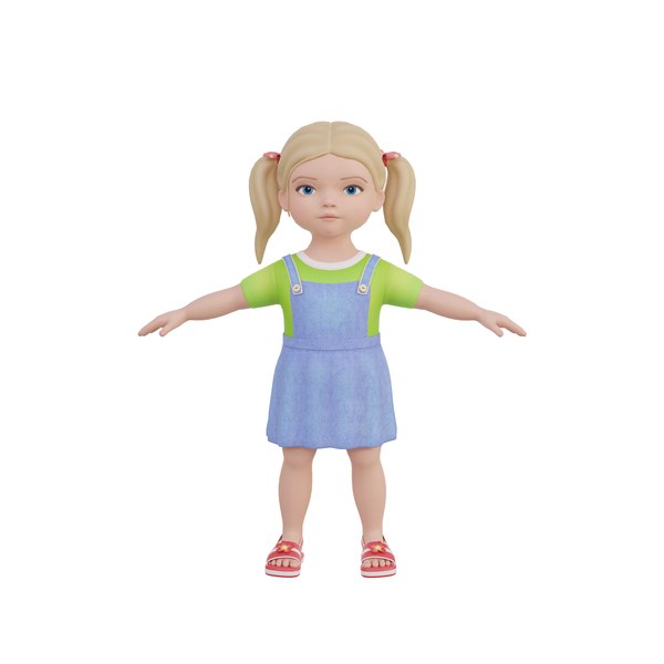 3D Cartoon girl child blonde model
