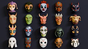 Low Poly Mask 3D Model Pack Printable Masks for Cosplay Halloween 3D