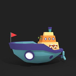 low poly cartoon boat 3D