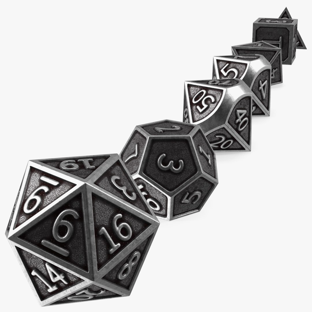 Silver DND Dice Set 3D model preview