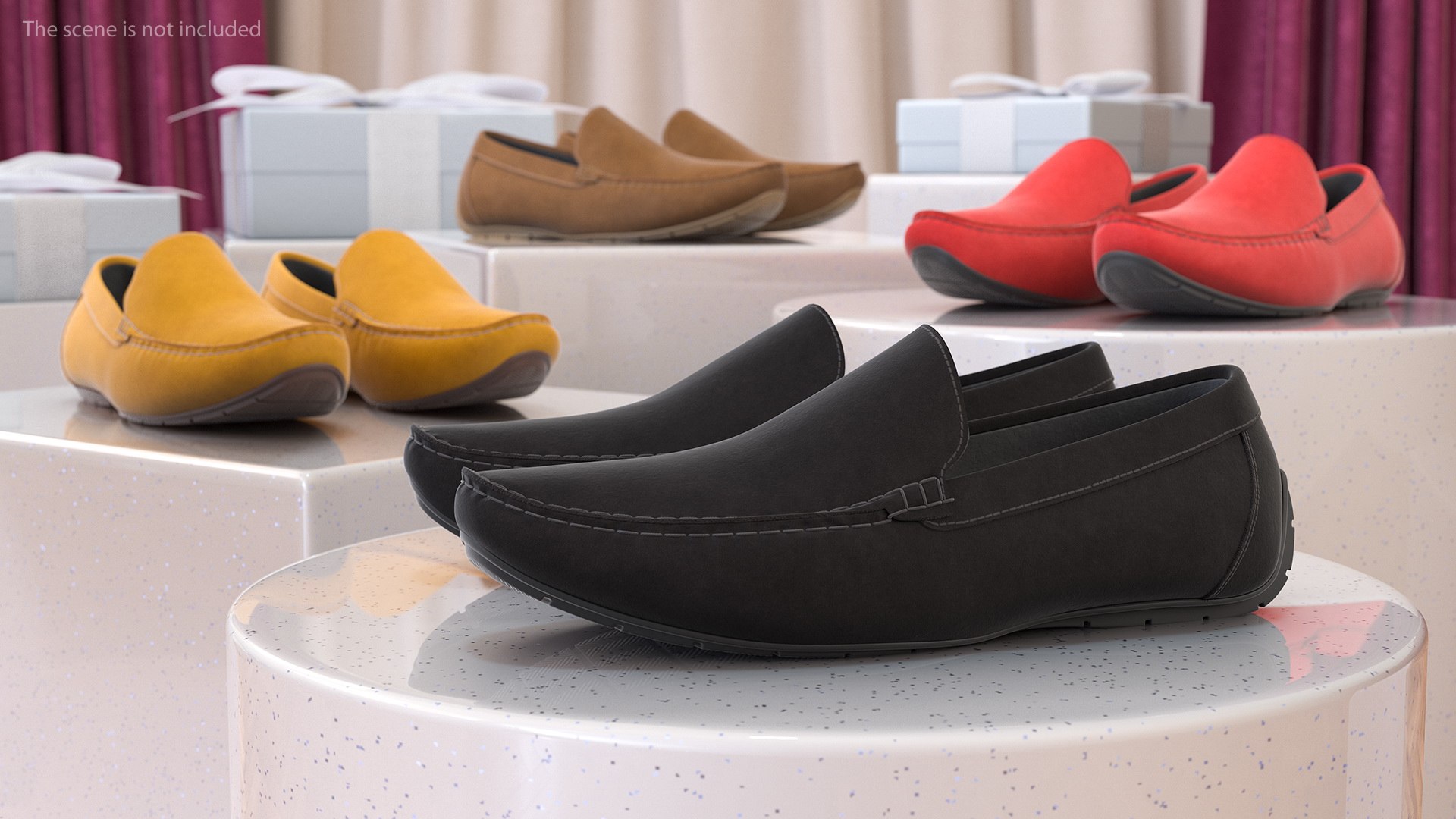 Black Suede Moccasins 3D model preview