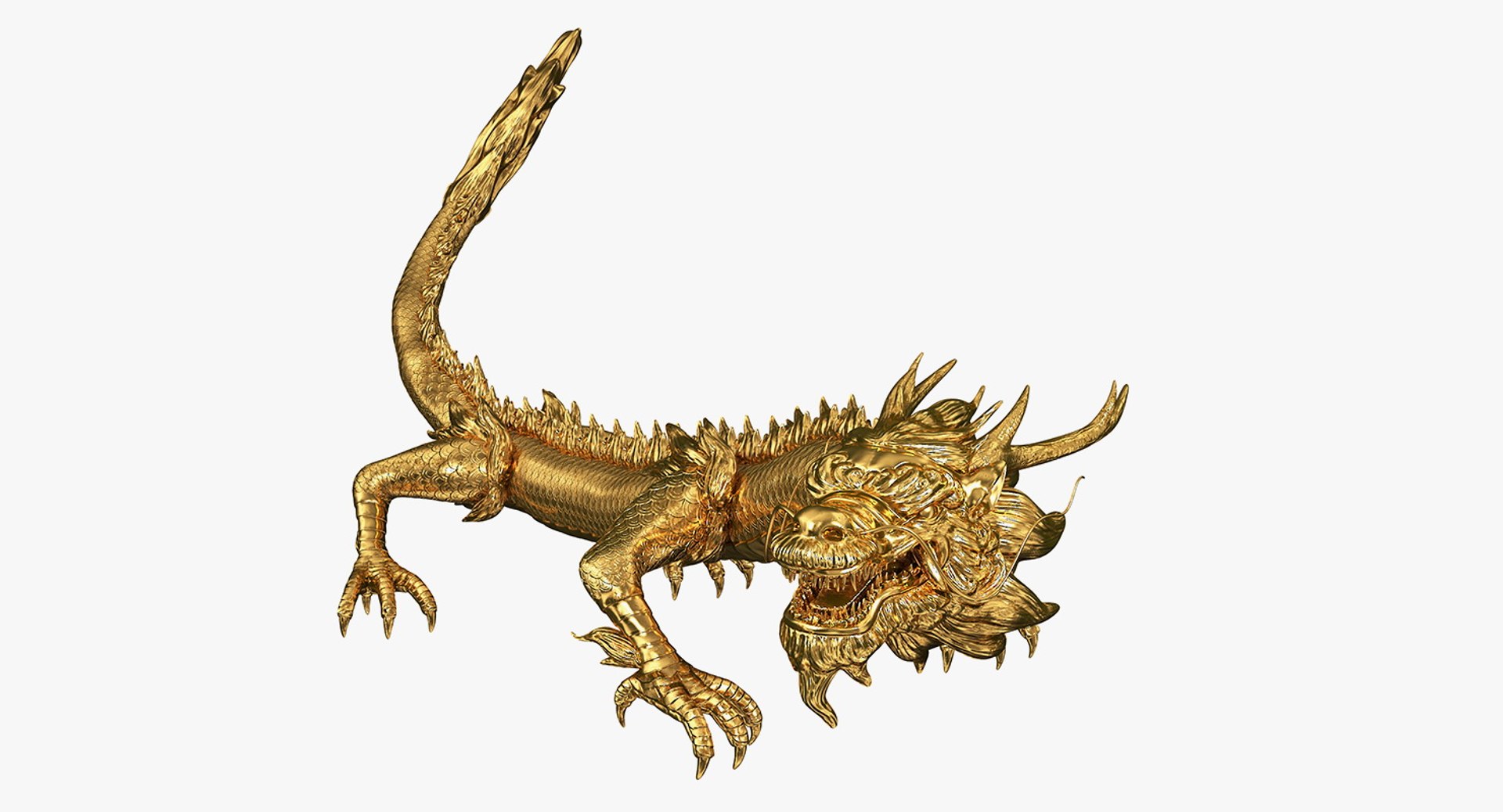 Golden Chinese Dragon Animated 3D model preview