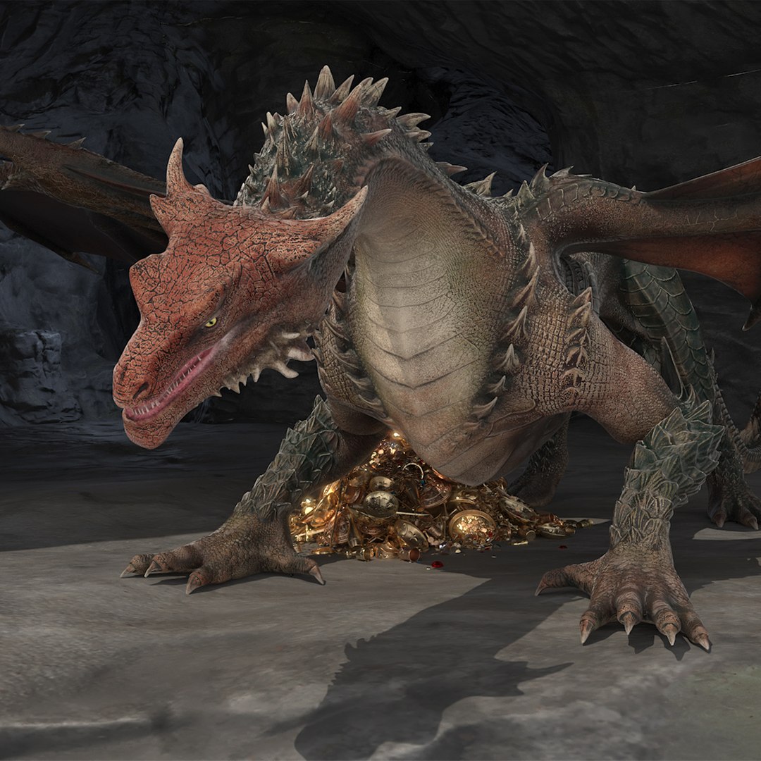 Dragon Guarding Treasures 3D model preview
