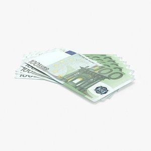 3d model 100 euro bill fanned