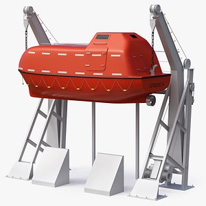 3D model Closed Lifeboat with Crane V4