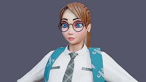 3D Cartoon School Girl NO RIGG Blender model