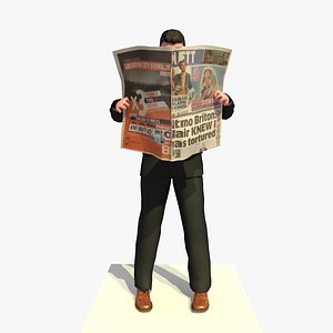 Animated Business Man Reading a Newspaper Standing (Outdoors)