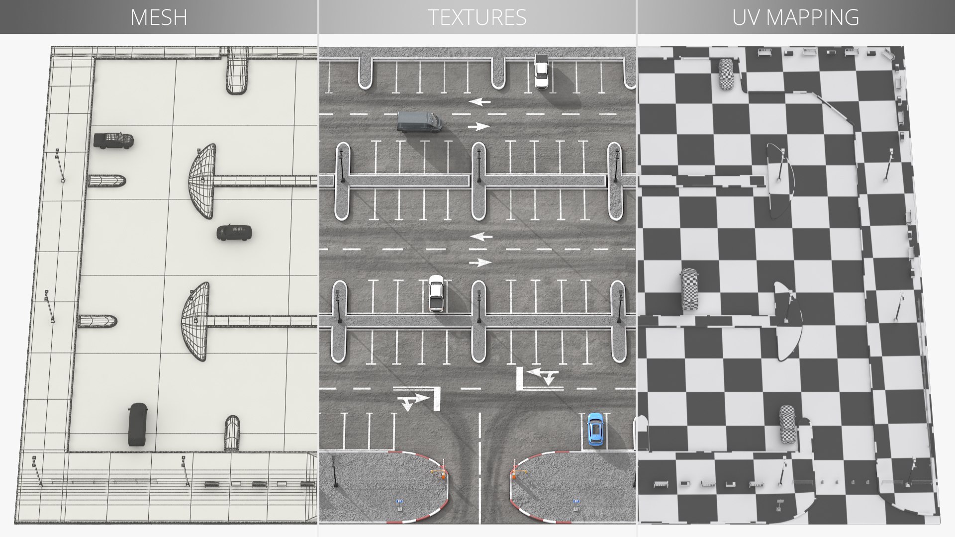Urban Parking Layout With Cars And Boom Gates 3D Model - TurboSquid 2469436
