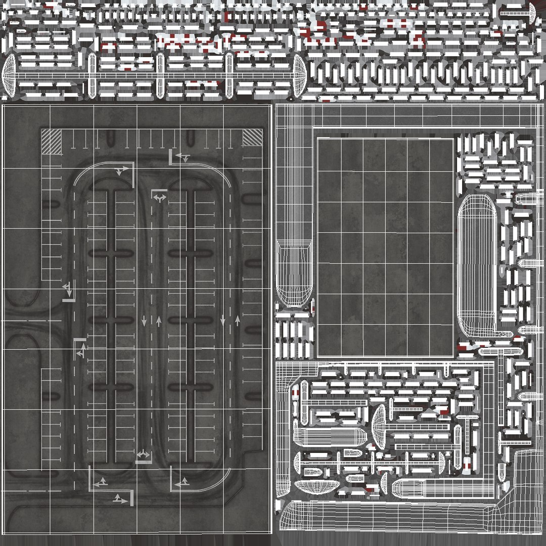 Urban Parking Layout With Cars And Boom Gates 3D Model - TurboSquid 2469436