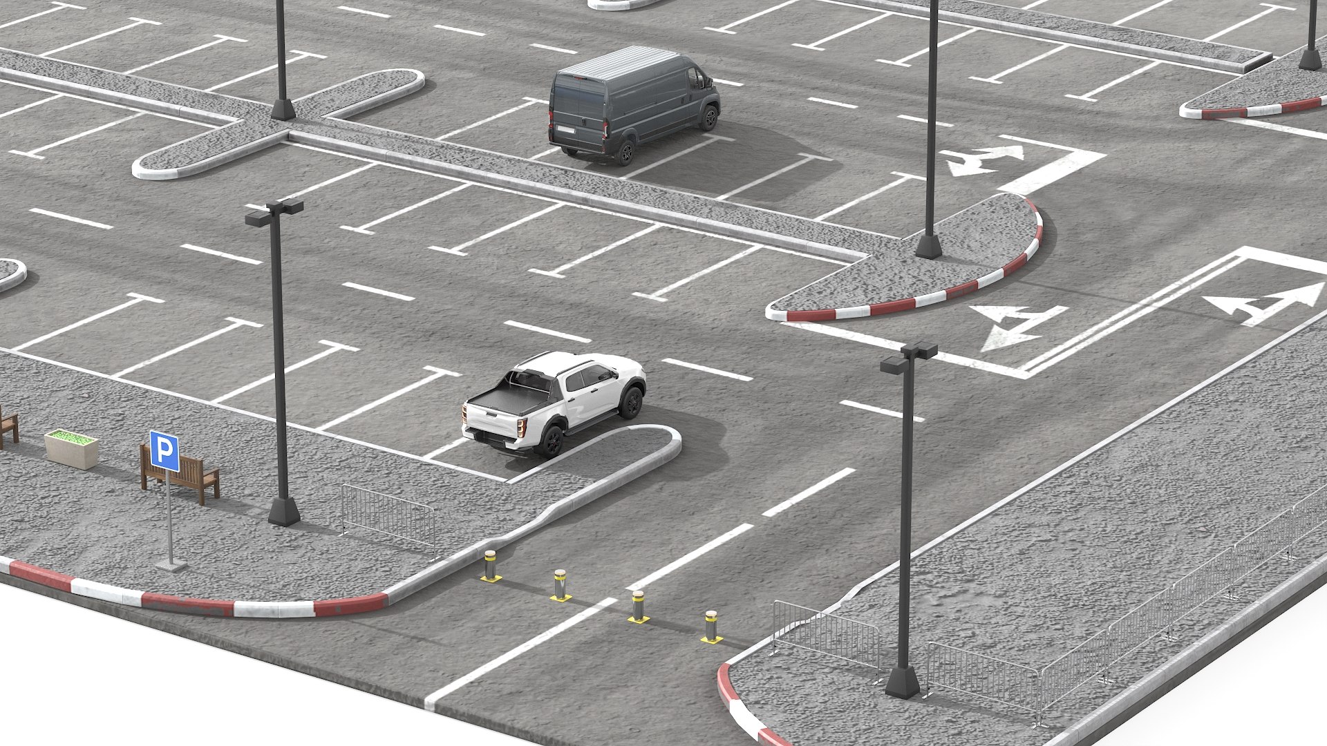 Urban Parking Layout With Cars And Boom Gates 3D Model - TurboSquid 2469436