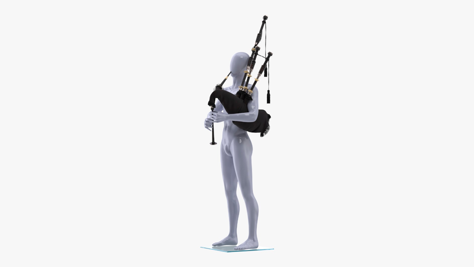 Mannequin with Scottish Black Bagpipes 3D model preview