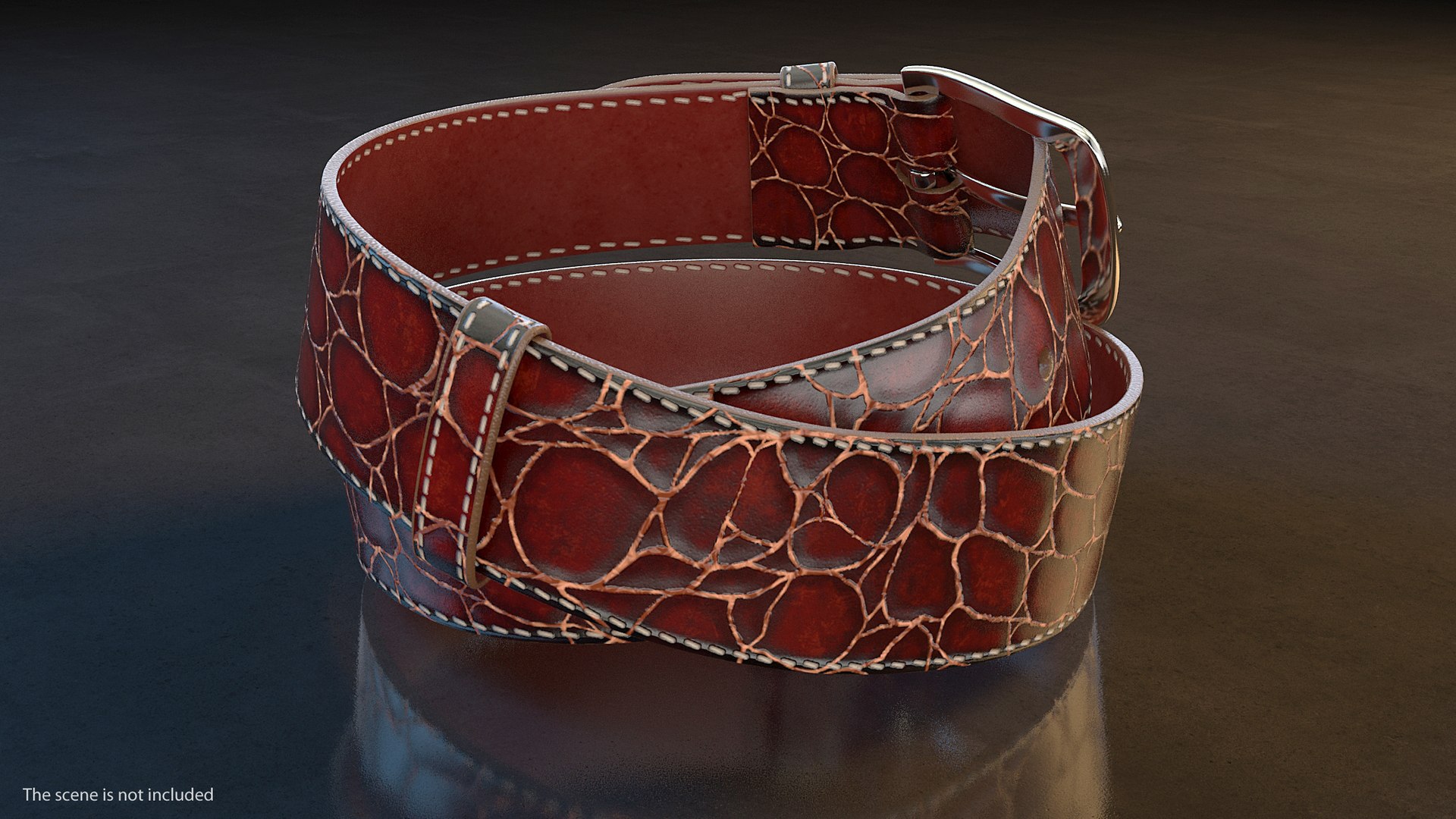 Crocodile Skin Belt For Men Red 3D model preview