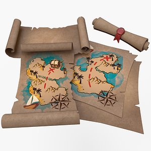 Treasure Pirate Map Roll of Paper Letter with Seal