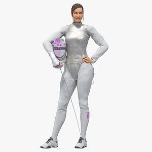 3D Female Fencer Foil Animated HQ Editorial License model