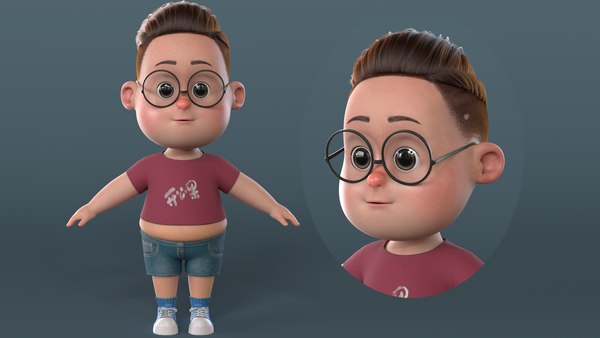 3D Cute cartoon boy chubby pier model