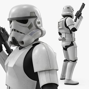 3D Star Wars Imperial Stormtrooper and Blaster Dirty Rigged for Maya