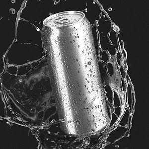 3D Silver 550ml Can With Droplets - soda falling in water drops model