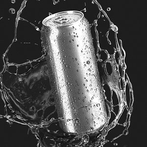 Silver 550ml Can With Droplets - soda falling in water drops