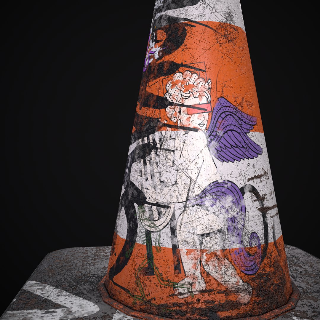 Traffic Cone Graffiti PBR 3D TurboSquid 2008933