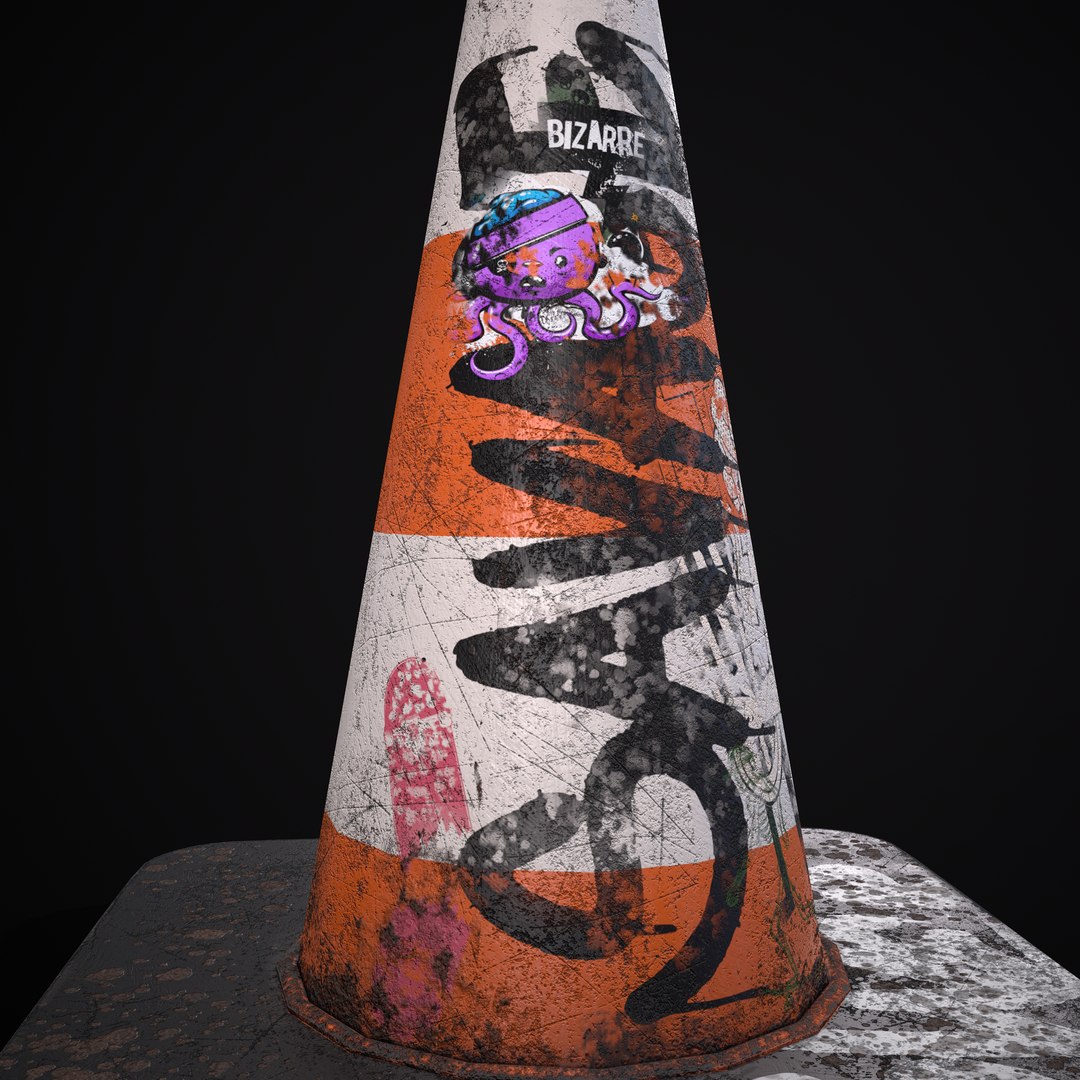 Traffic Cone Graffiti PBR 3D TurboSquid 2008933
