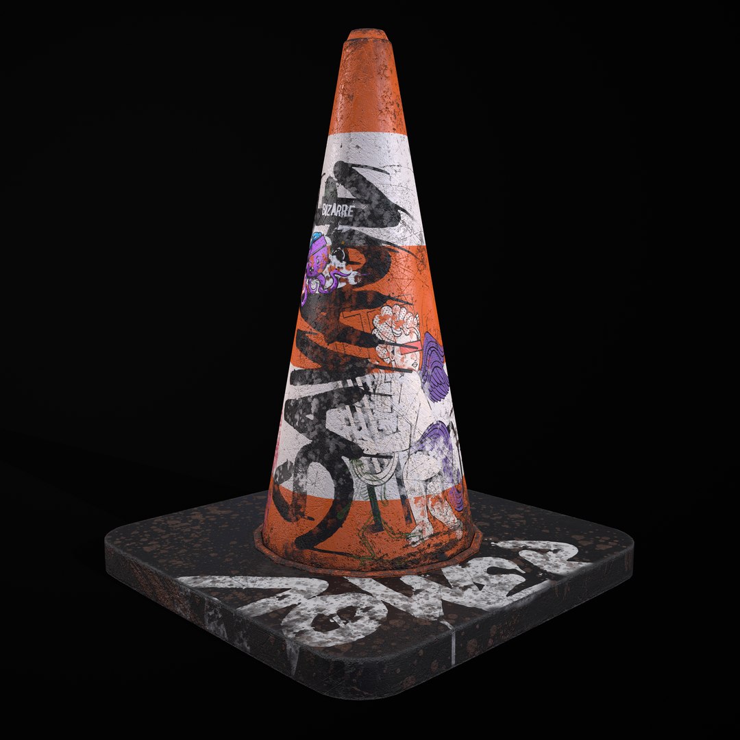Traffic Cone Graffiti PBR 3D TurboSquid 2008933