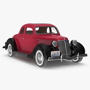 1936 Ford V8 Coupe Red Simple Interior 3D model