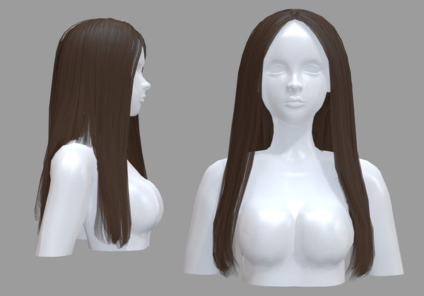 Long Brown Straight Hair 3D Model