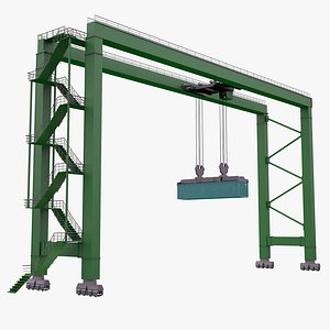 3D RTG Crane and Container - Green model